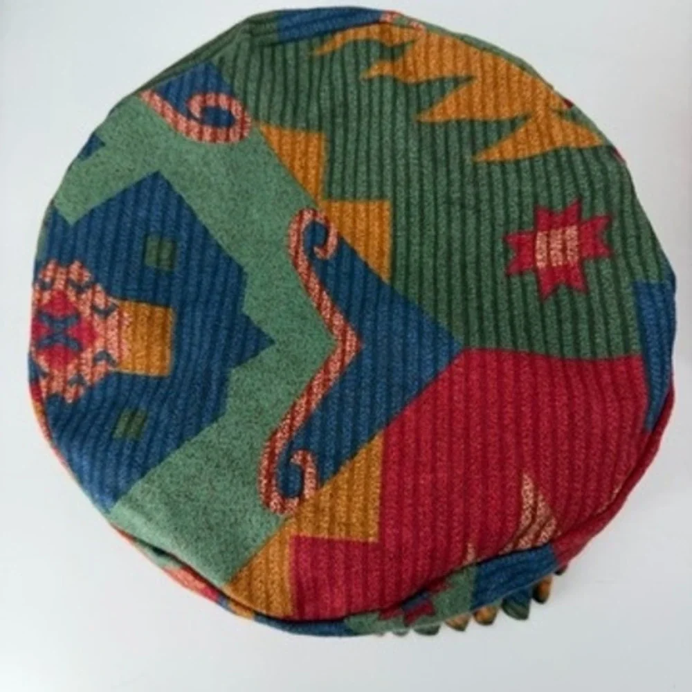 Longaberger 1993 Handwoven Round Basket Leather Handles Southwestern Liner USA